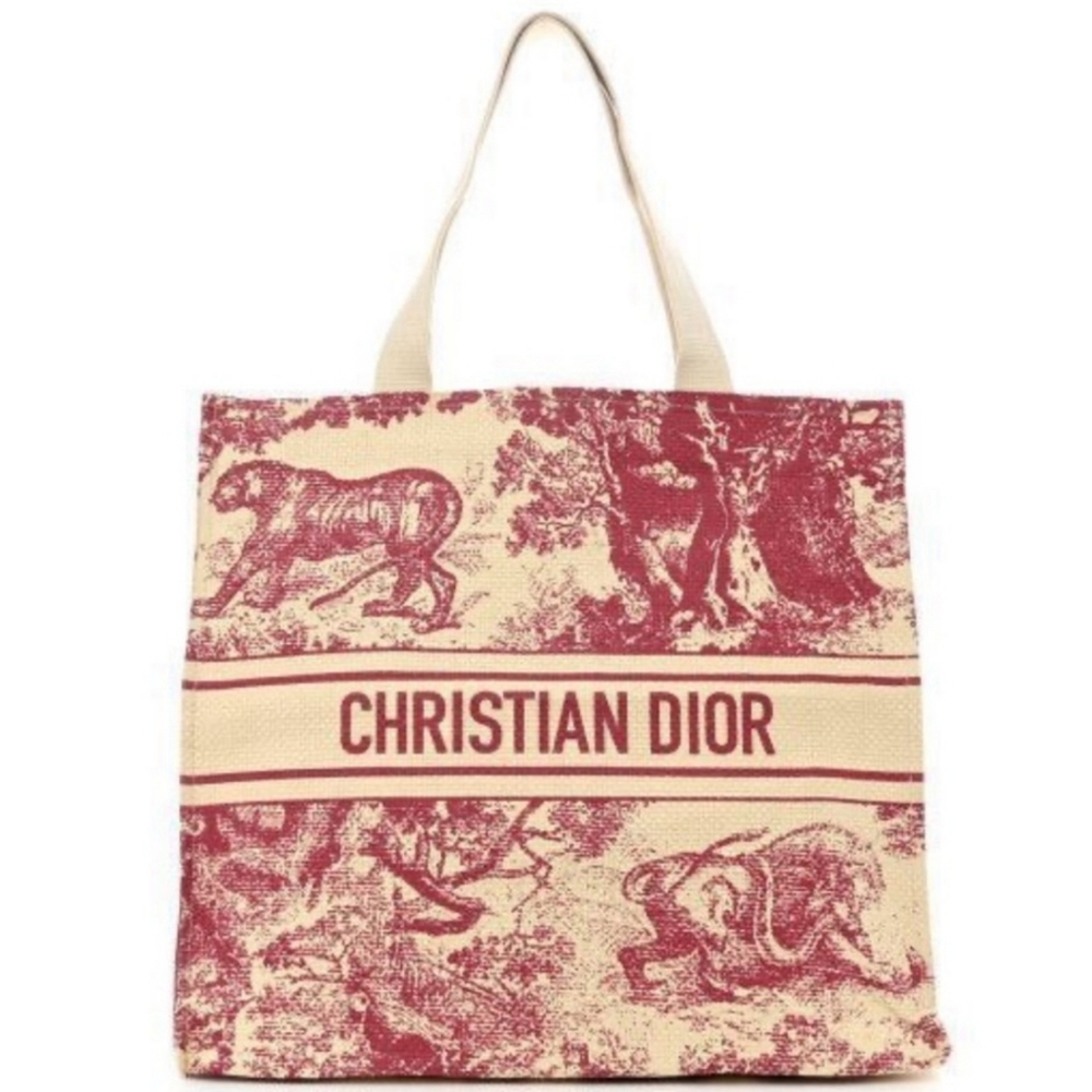 Christian Dior Tote Red Toile Print and tan NWT VIP Brand New Collecters - Picture 3 of 13